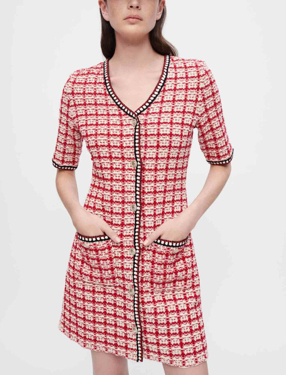 Checked tweed style knit dress