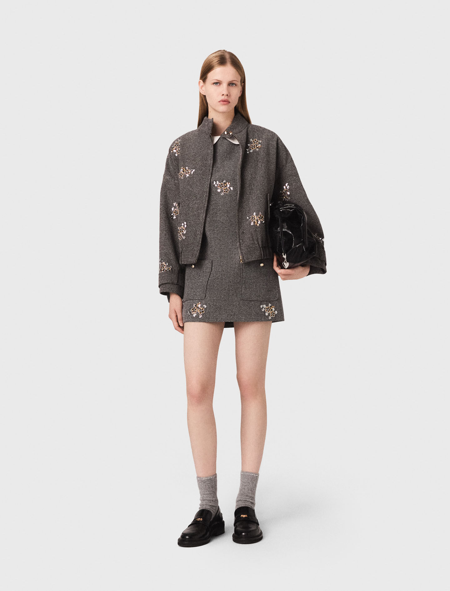 Floral embroidered shorts Black / Gray for Women | Maje