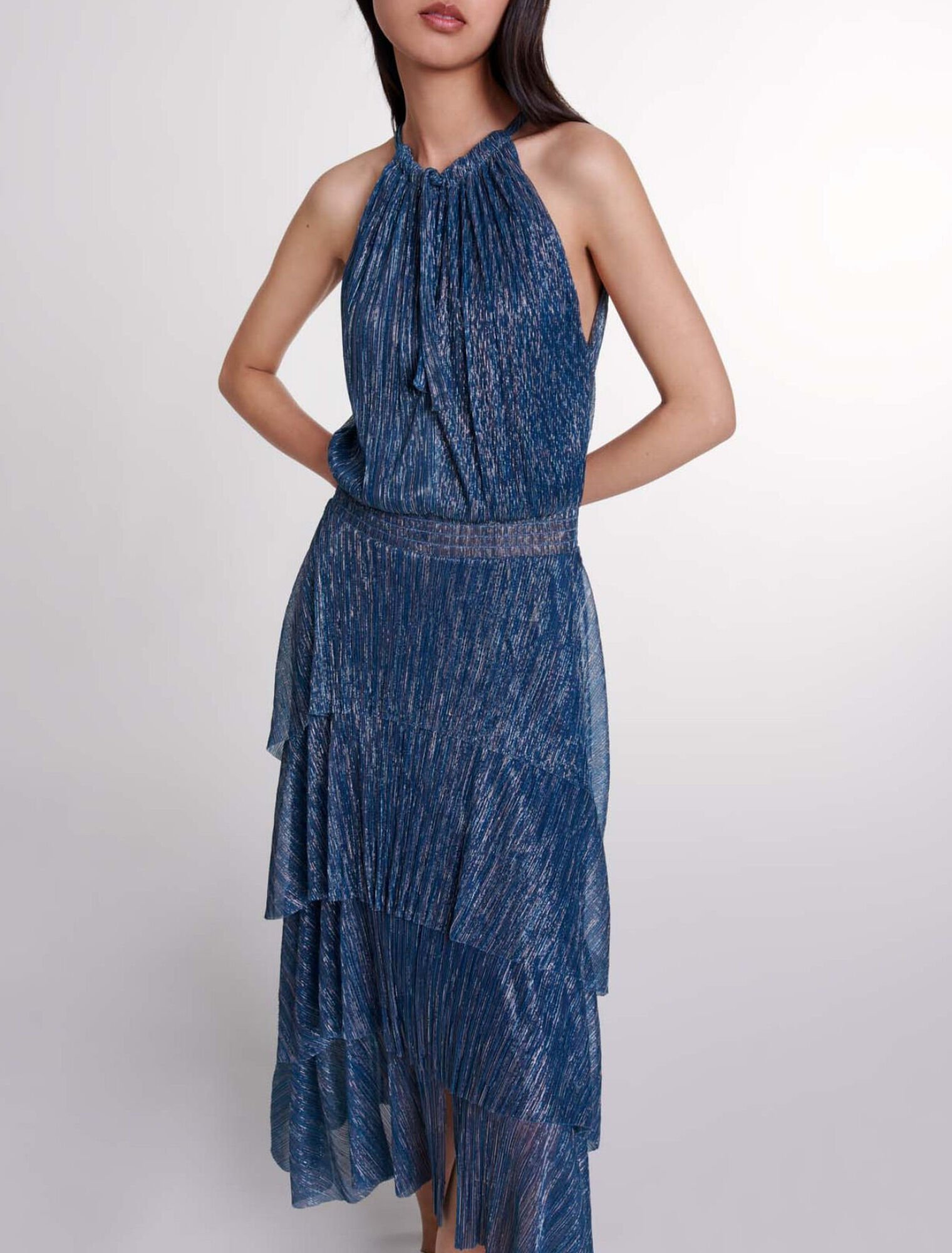 Ruffled lam&eacute; maxi dress