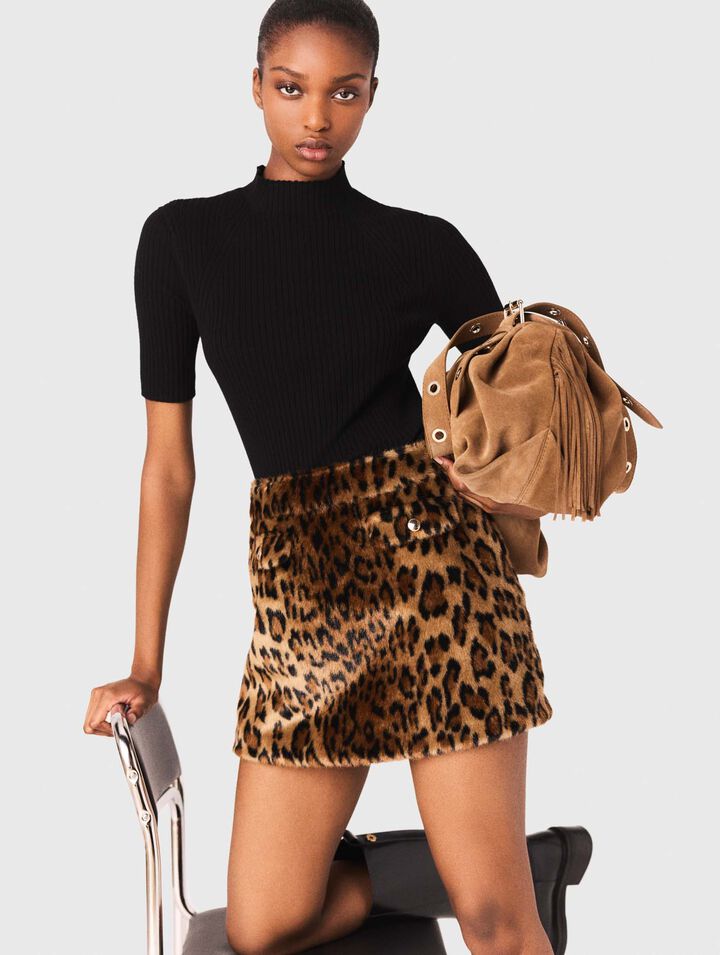 Leopard faux fur miniskirt
