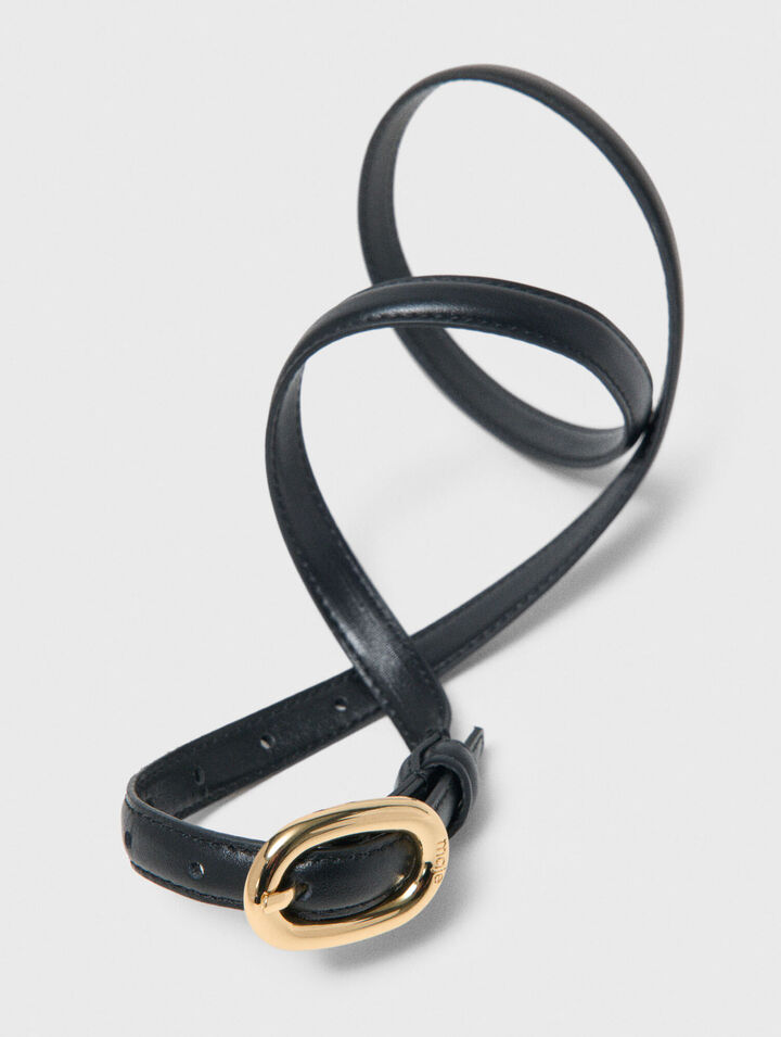 Slim leather oval buckle belt