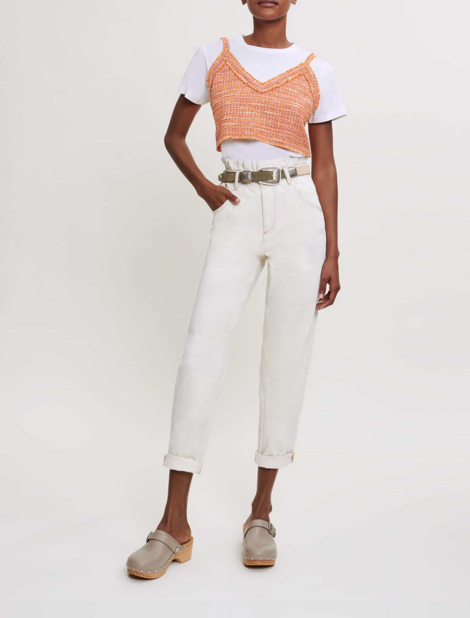 Trompe l'oeil jersey and tweed tee-shirt