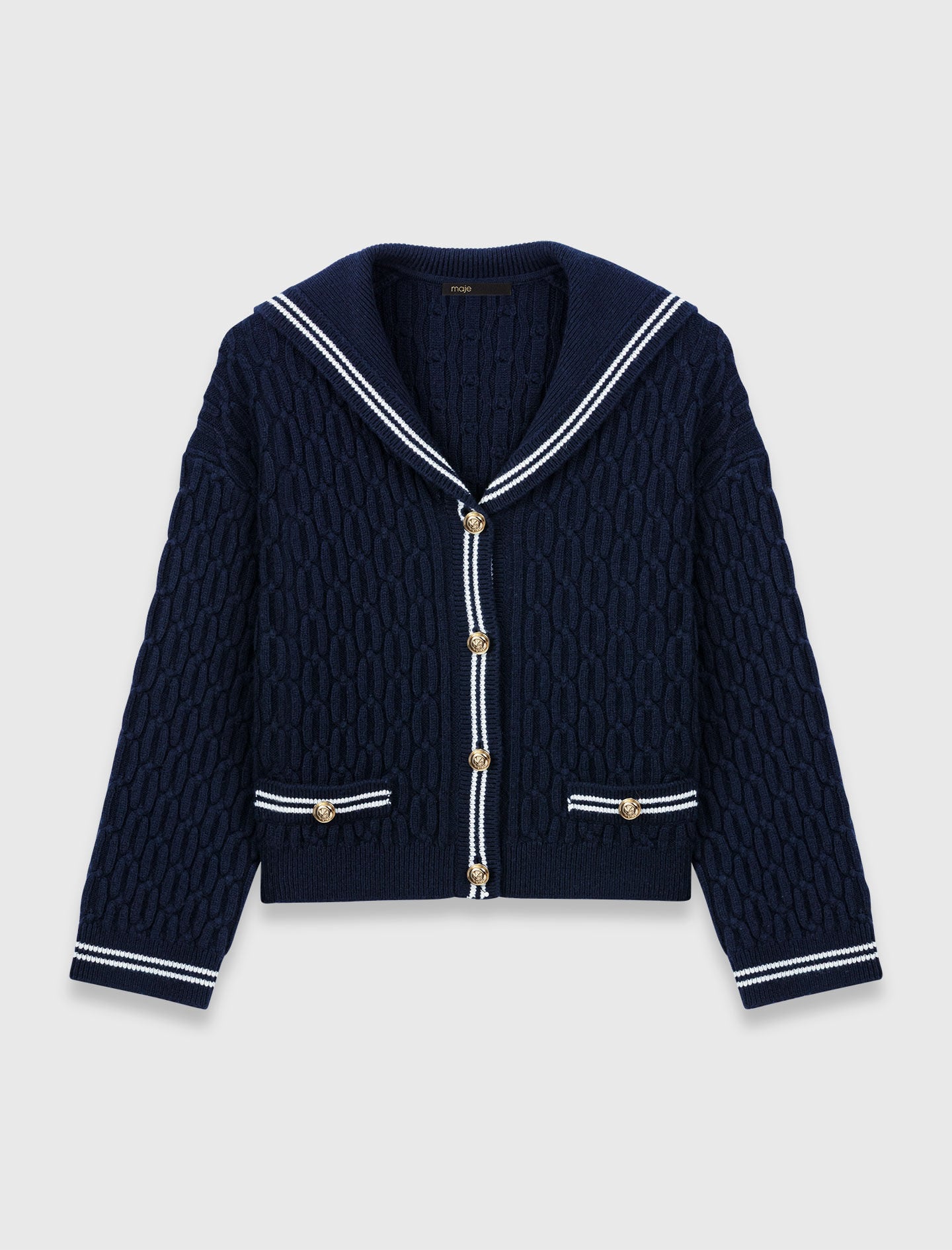 Boat neck cable-knit cardigan 7