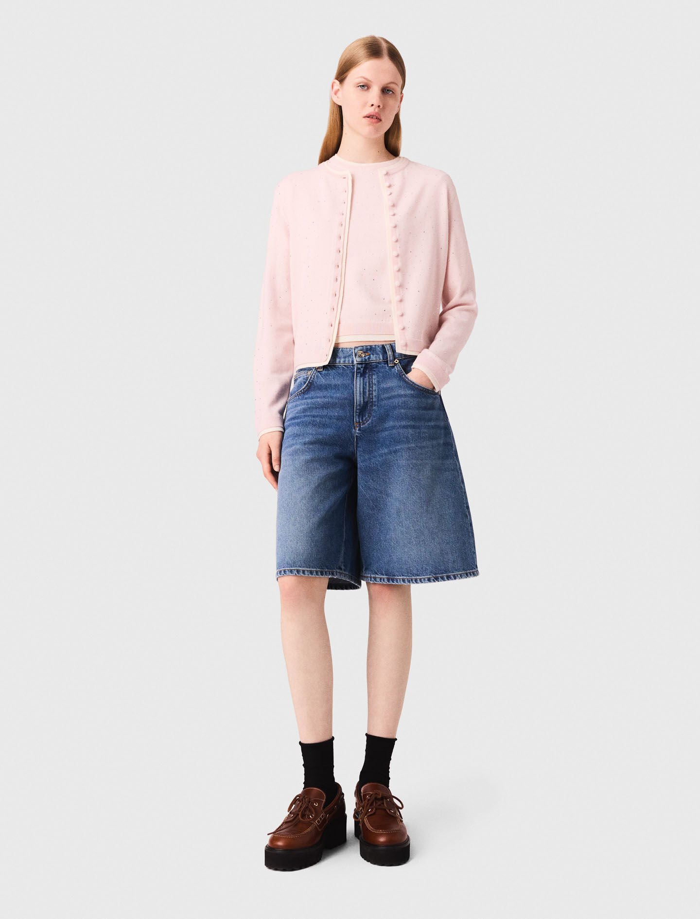 Knit cardigan with rhinestones Pink for Women | Maje