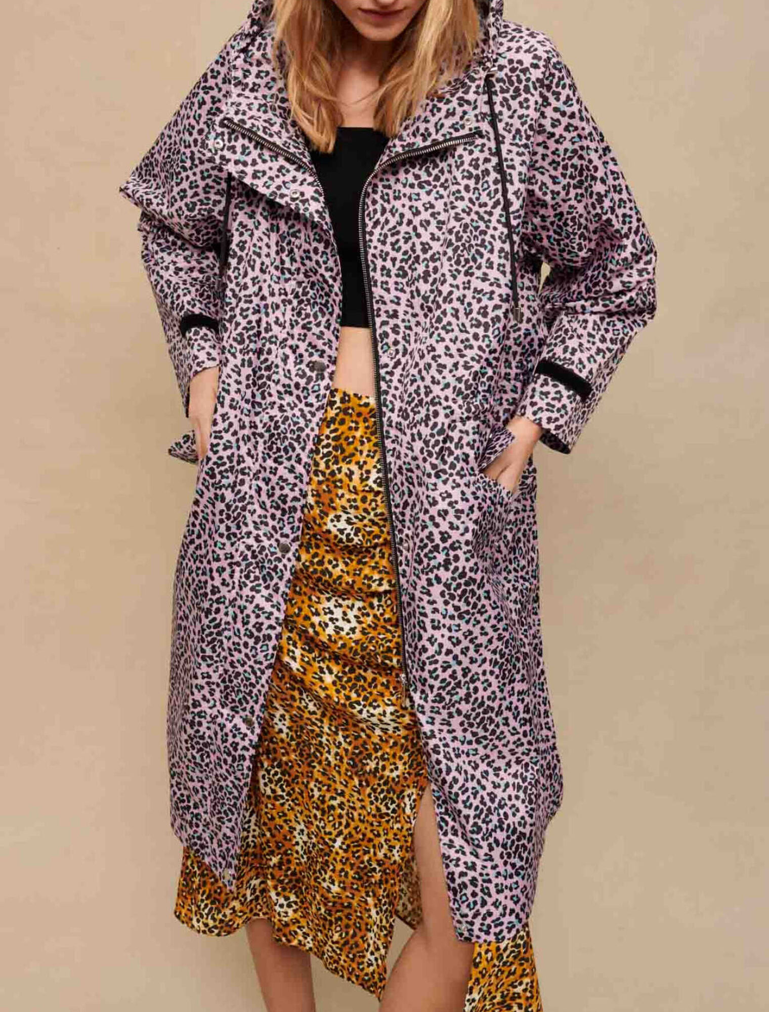 Water-repellent leopard-print coat