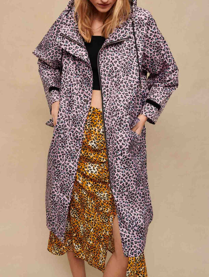 Water-repellent leopard-print coat