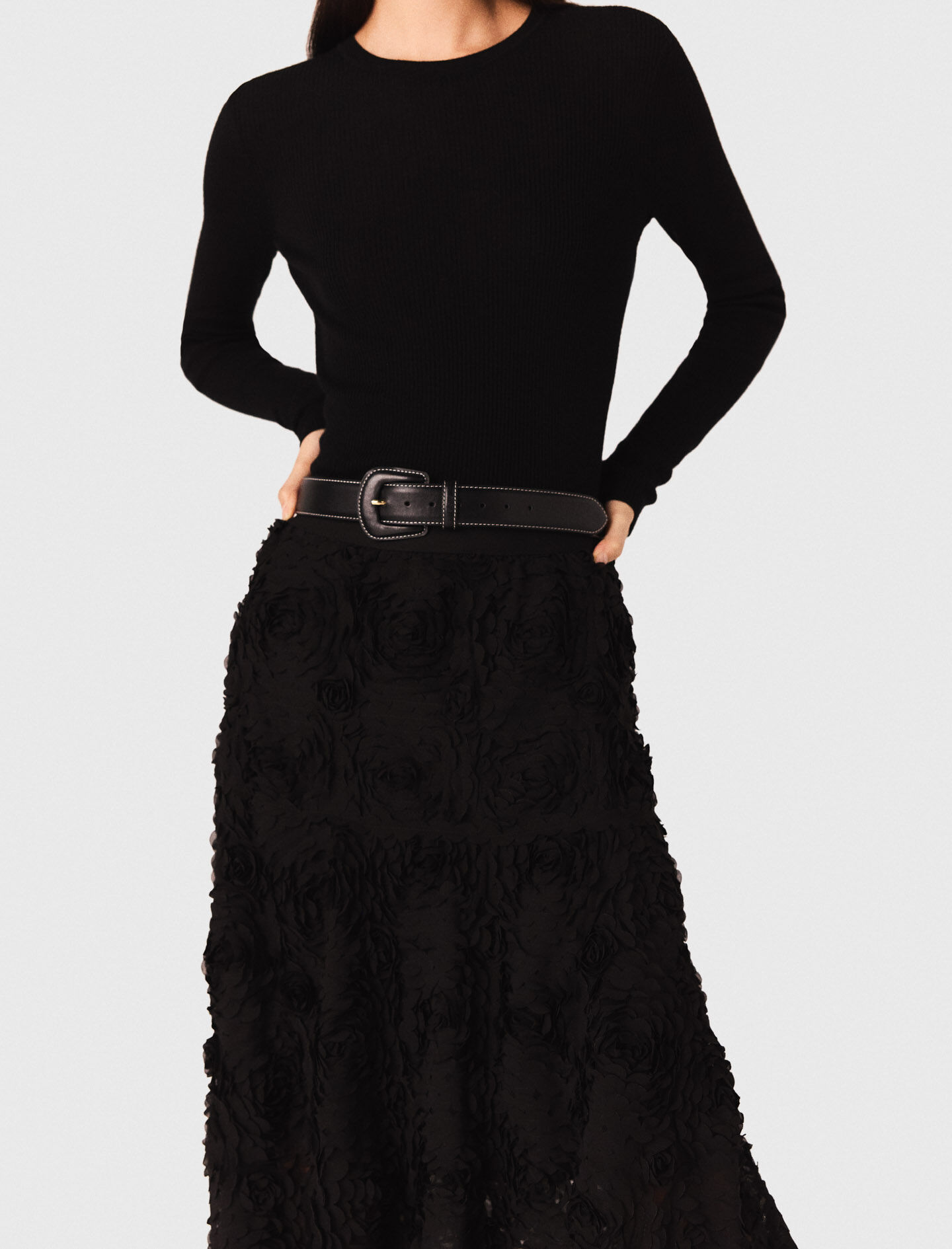 Long embroidered skirt Black / Gray for Women | Maje