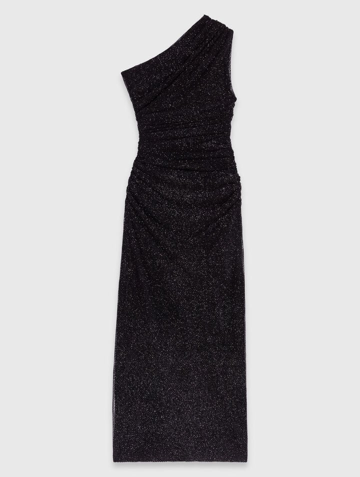 Asymmetric rhinestone knit dress