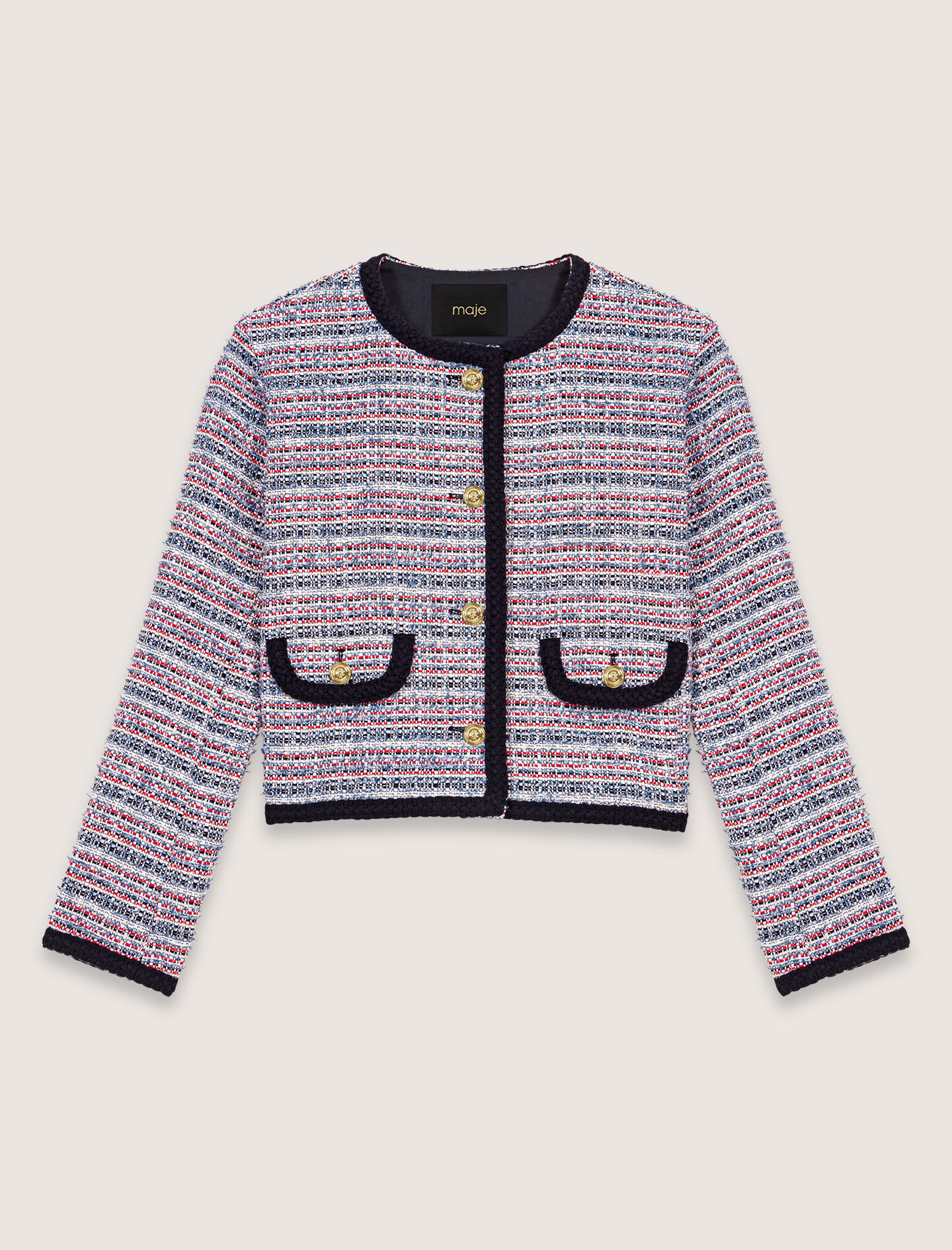 フランス製 maje マージュ ツイード チェスターコート ジャケット 女性 Short tweed jacket Brown For Women | Maje