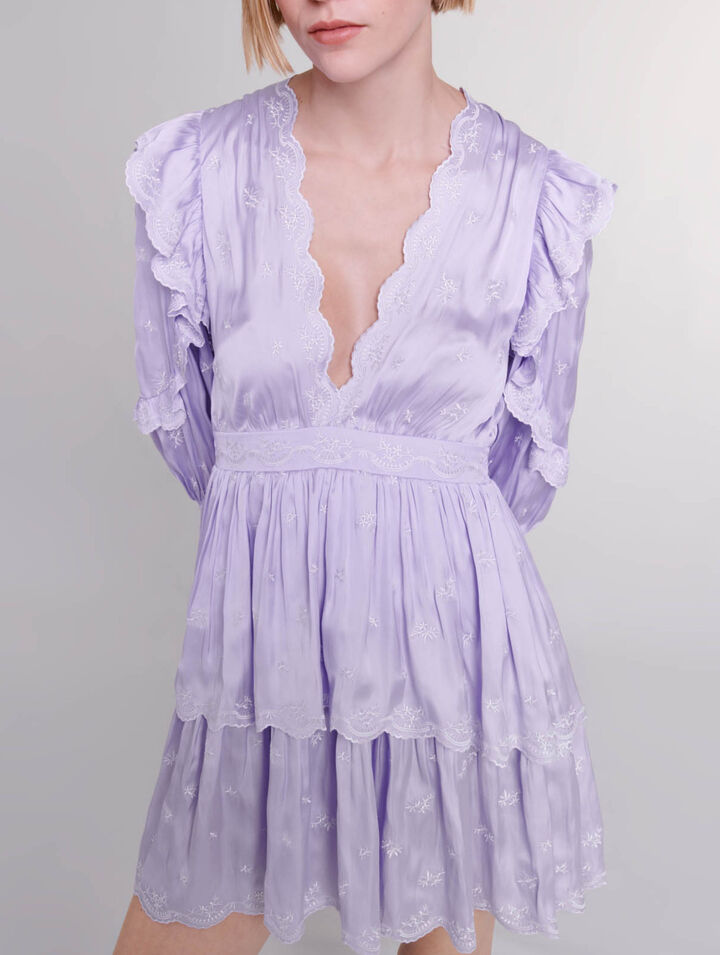 Short satin-look embroidered dress