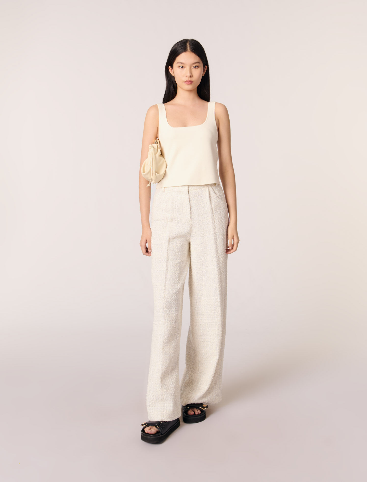 【美品】Needles Basic Trouser fancy tweed Wide-leg tweed trousers White for Women | Maje