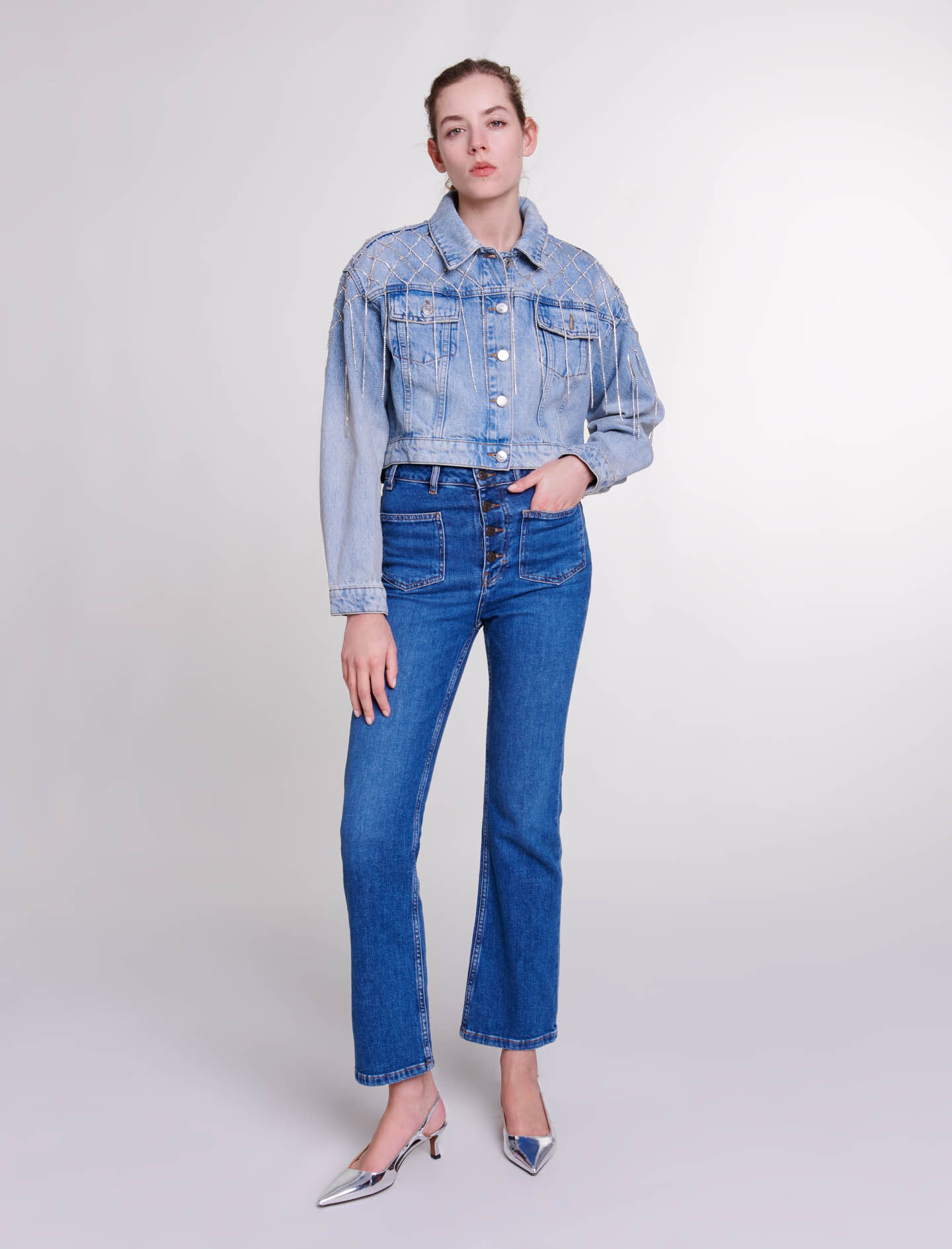 Denim jacket with rhinestones Blazers Jackets Maje