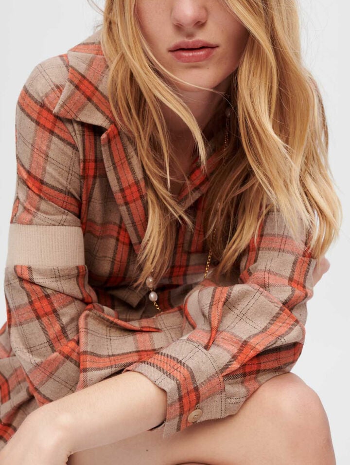 Orange and camel check shirt dress