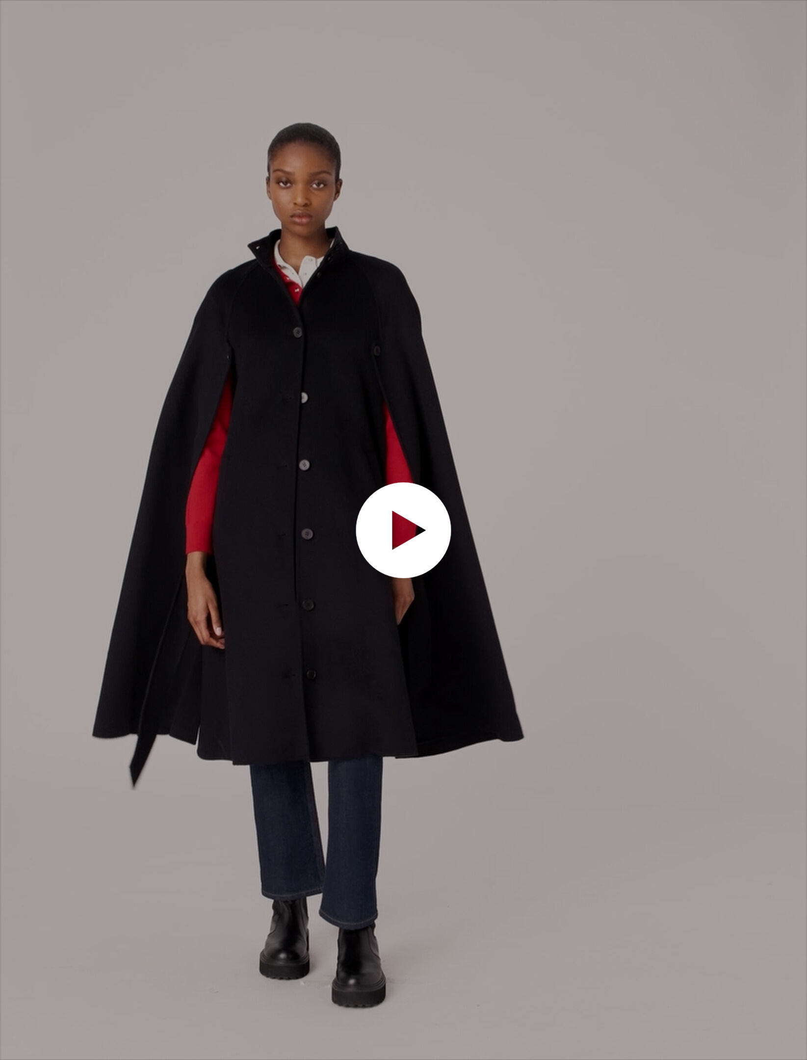 【YENN】DOUBLE FACE CAPE JACKET Long double-faced coat with cape Blue for Women | Maje