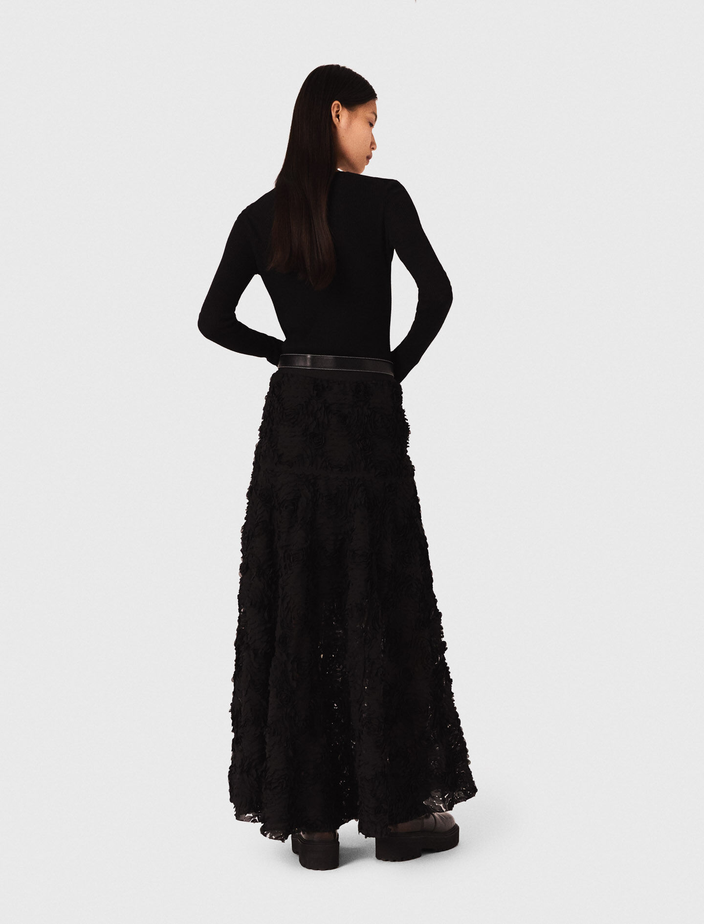 Long embroidered skirt Black / Gray for Women | Maje