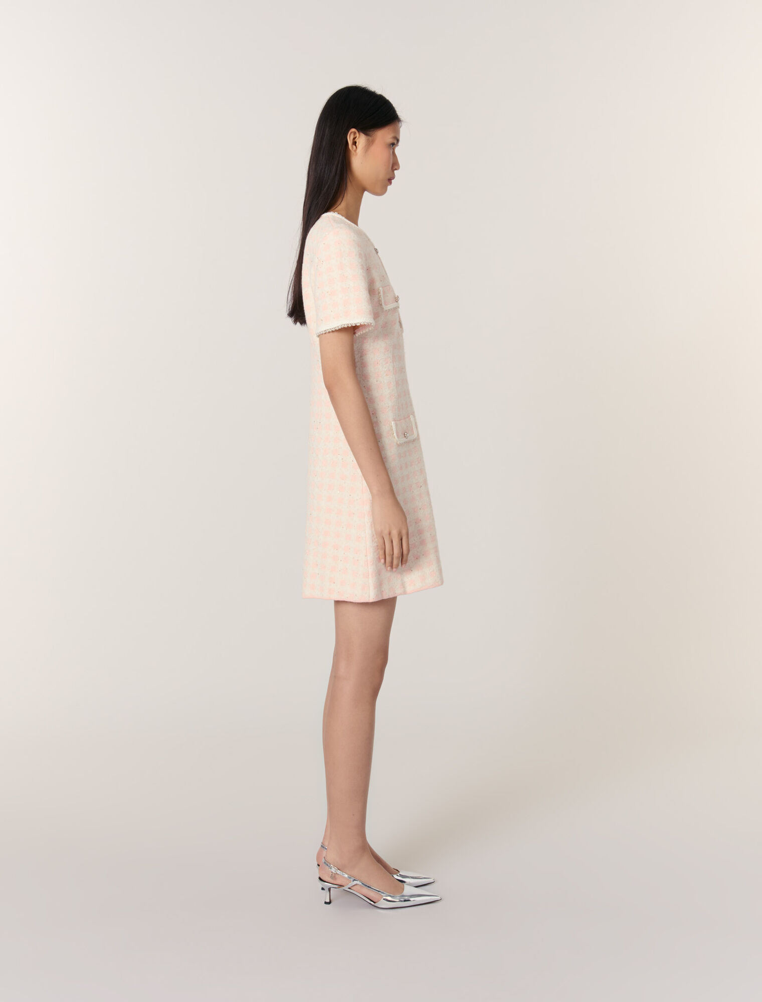 Tweed-effect knit short dress