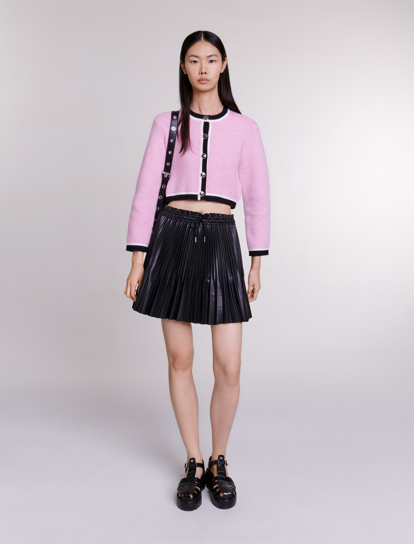 【AAKE】PLEATS MINI SK PT Short pleated skirt Black / Gray for Women | Maje