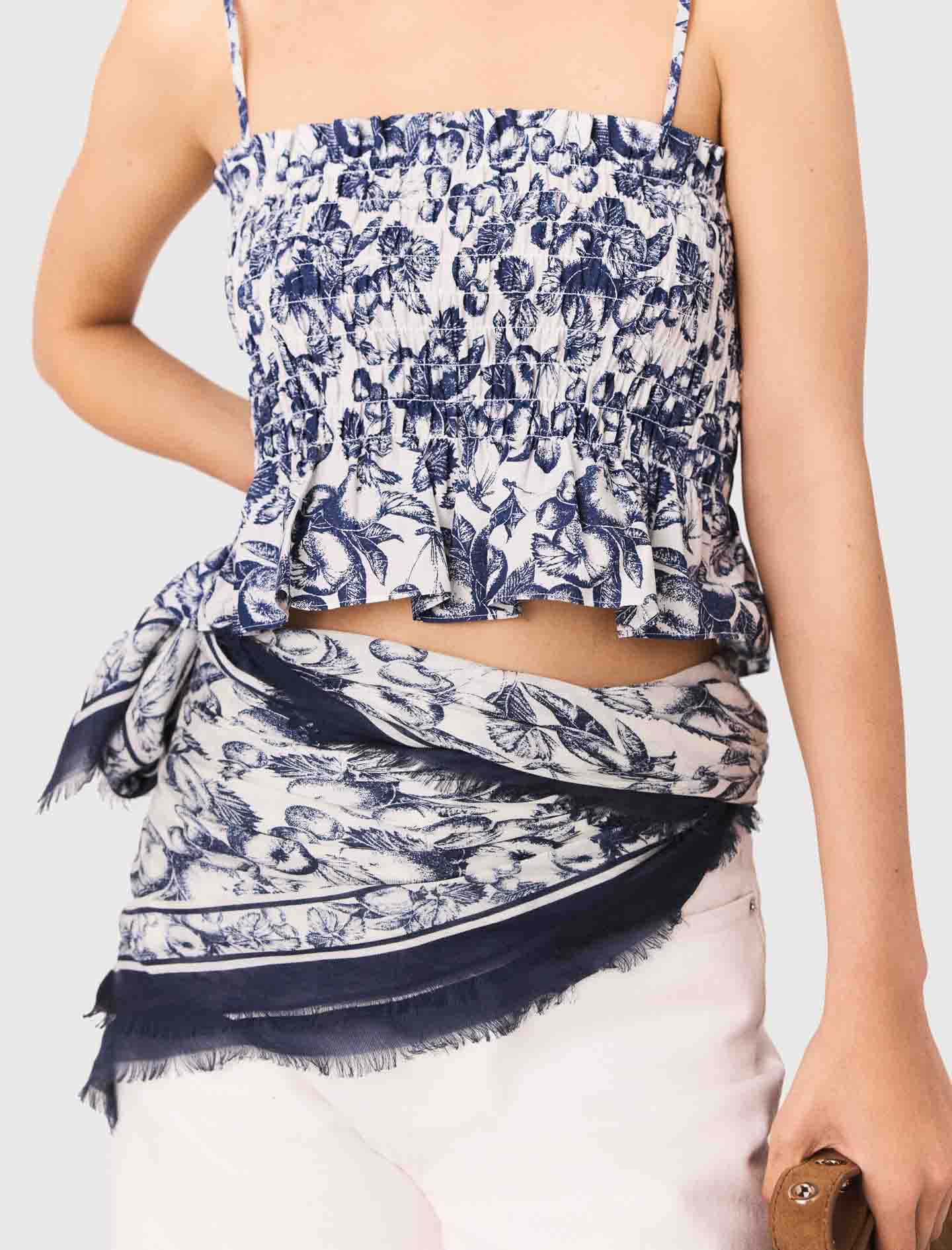 売れ筋商品|||ジョーンズニューヨーク カットソー トップス レディース Petite Smocked Floral-Print Top Pacific Navy Multi Printed smocked top Bicolor for Women | Maje