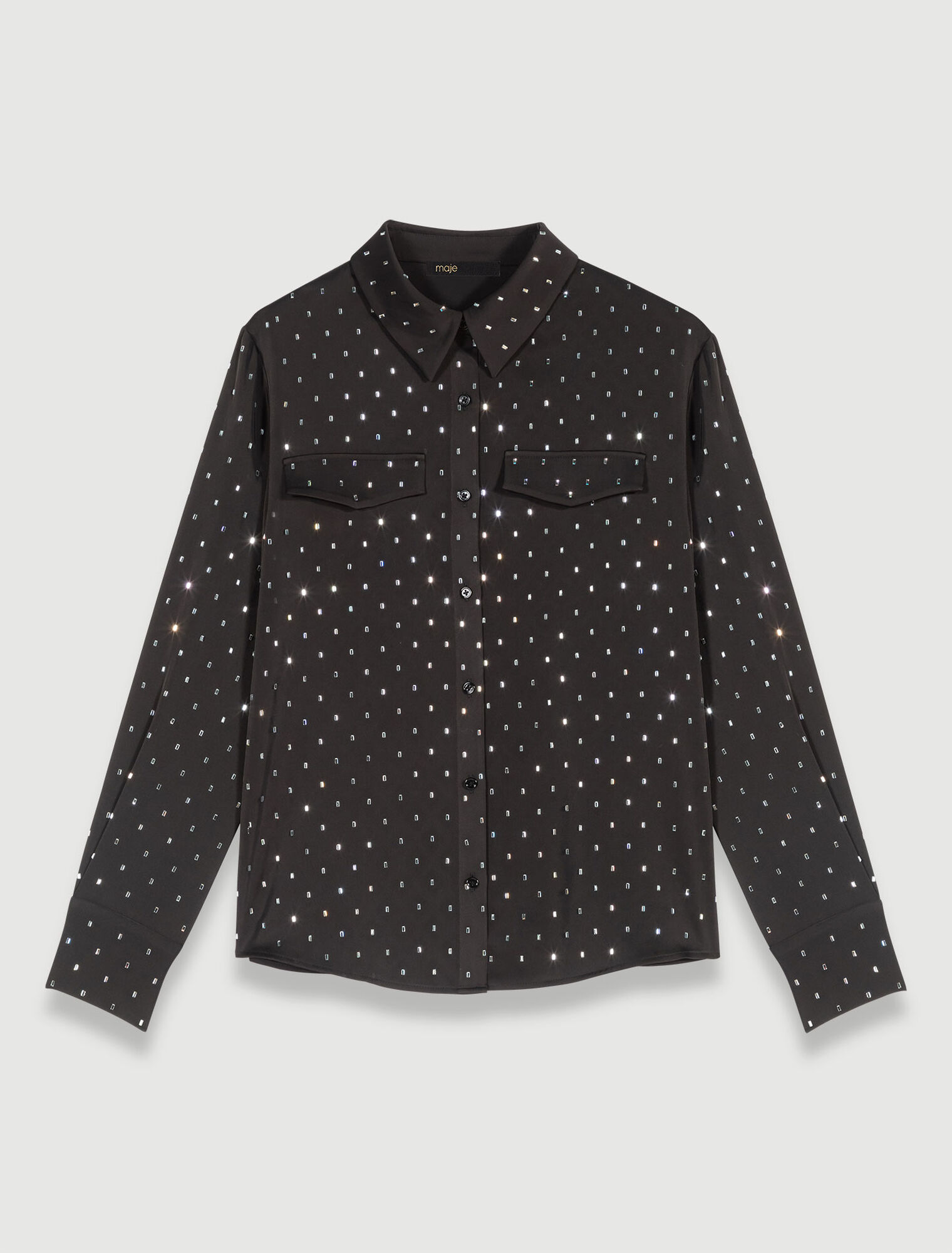 Satin-effect shirt with rhinestones