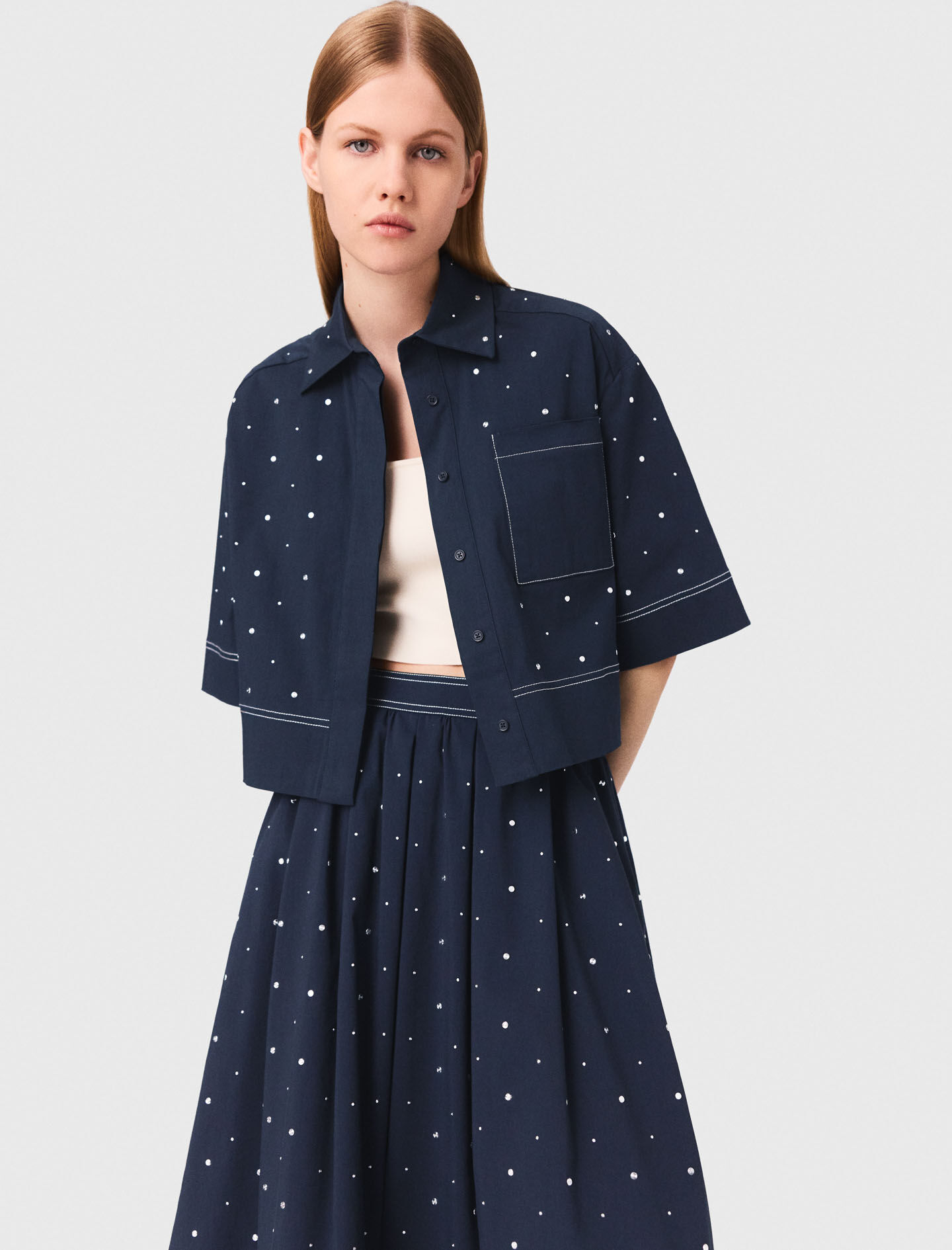 トップス mai Cropped shirt with studs Blue for Women | Maje