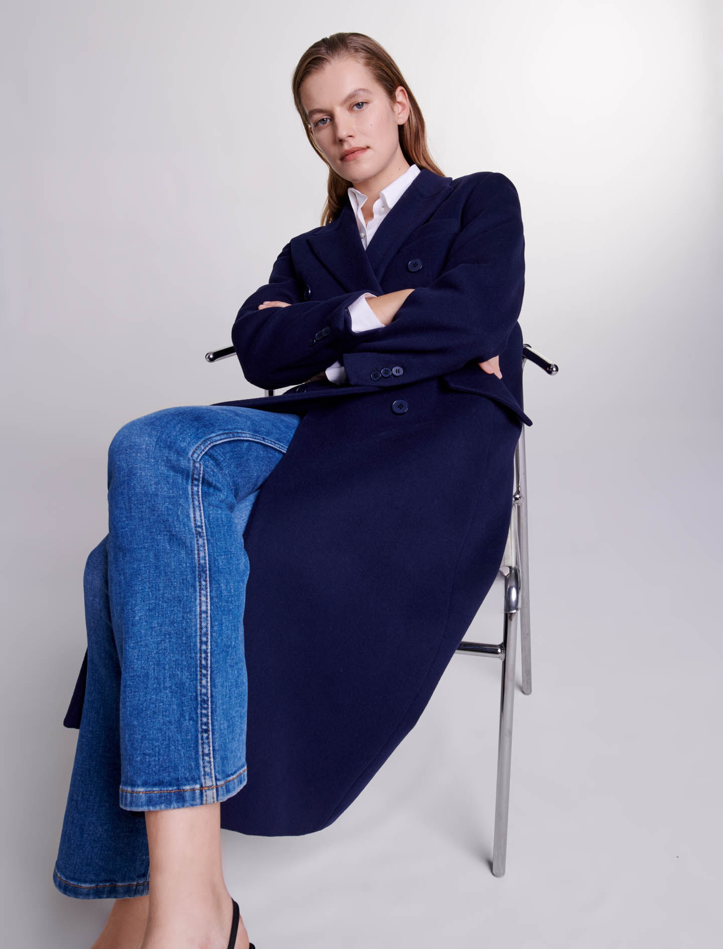 Maje straight coat in virgin wool sale