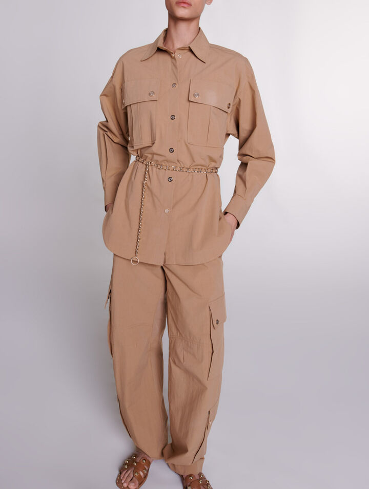 Belted long shirt