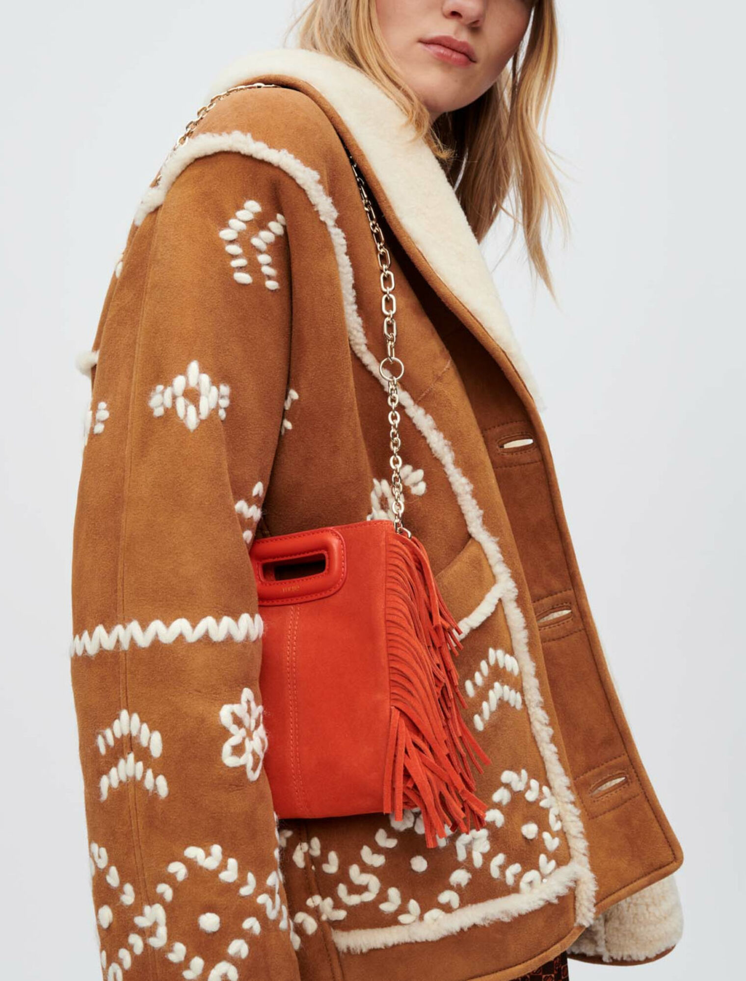 Fully embroidered shearling coat