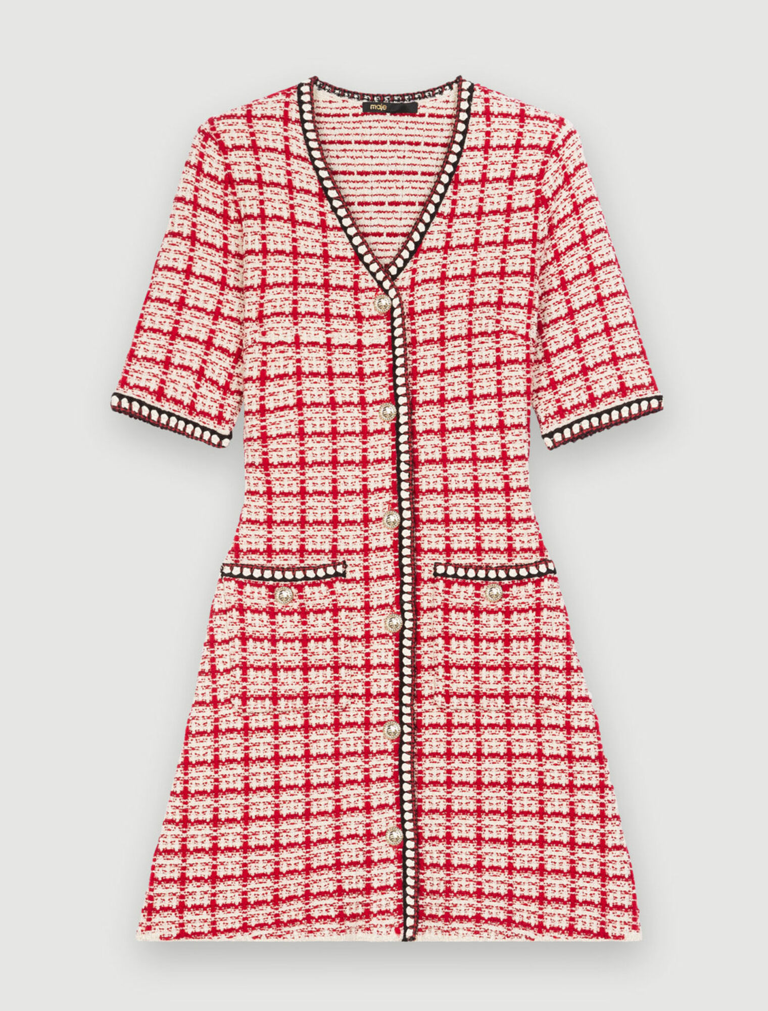 Checked tweed-style knit dress
