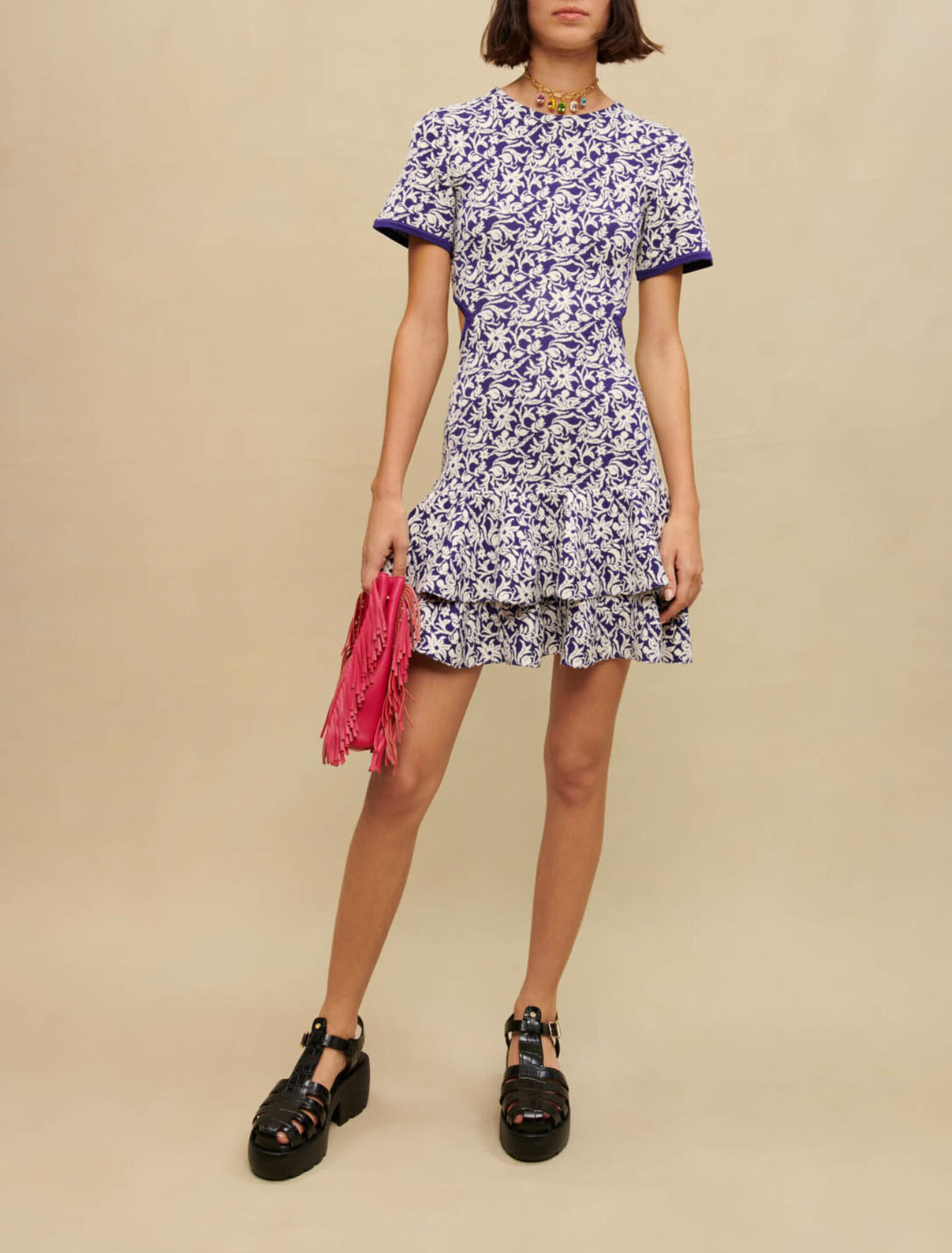 Floral mini dress with cut-outs