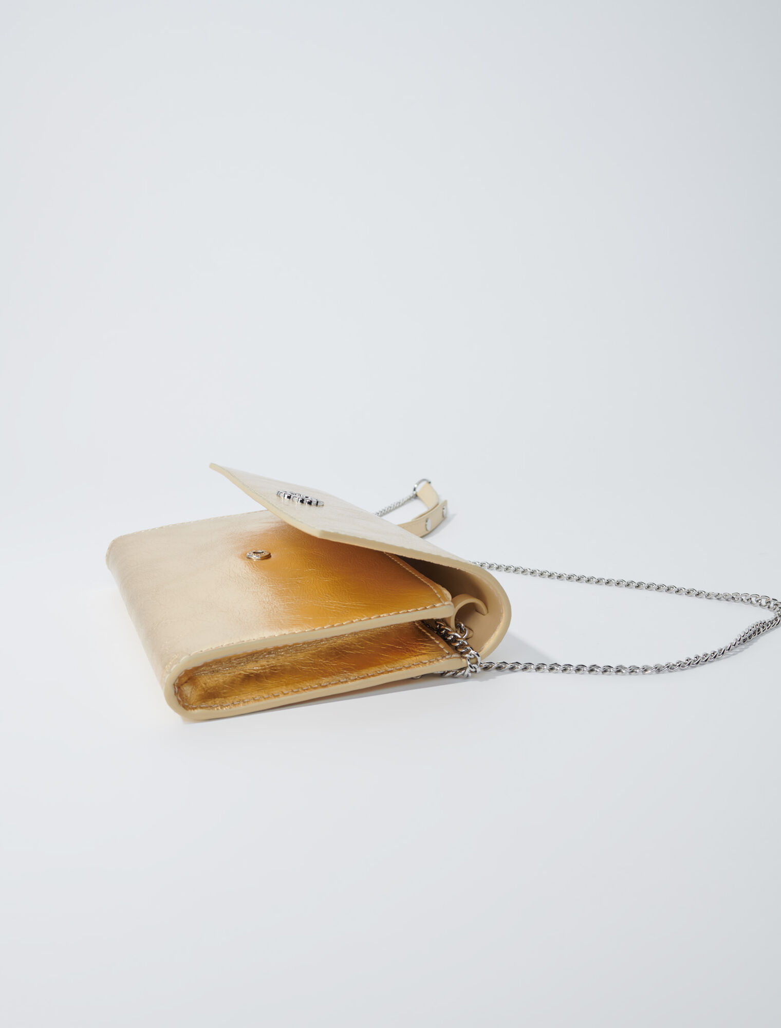 Leather clutch bag with chain