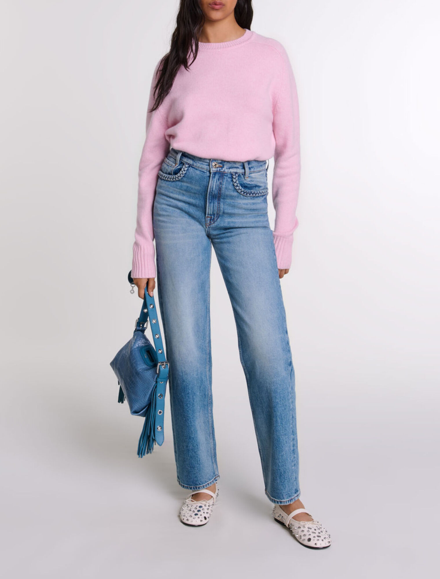 Straight-leg braided detail jeans