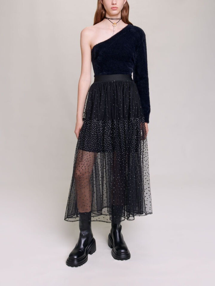 Glittery spotted long tulle skirt
