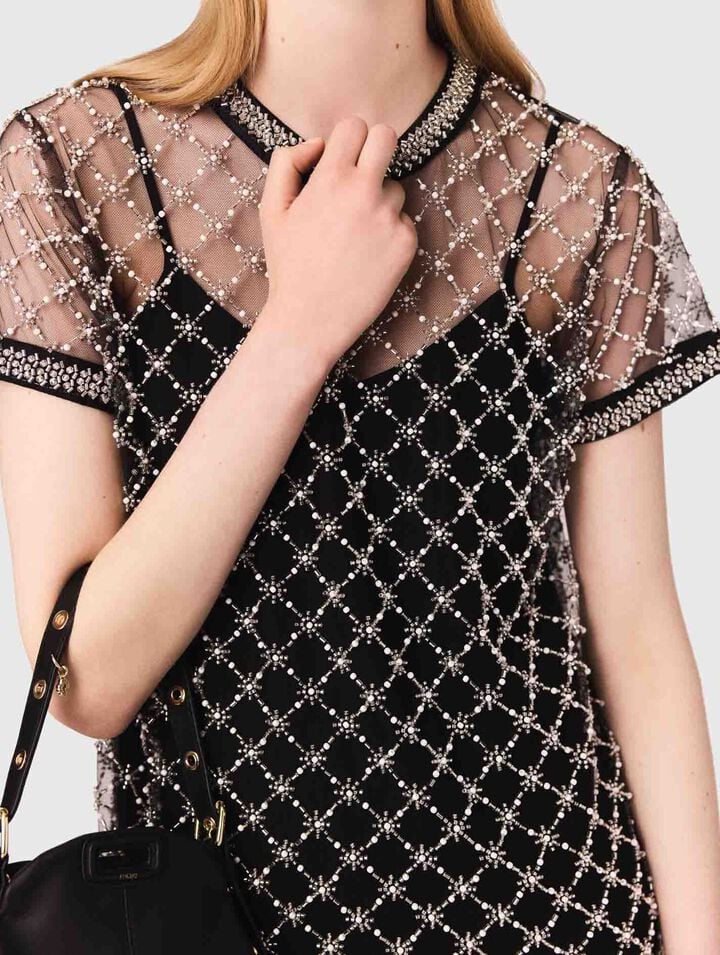 Short embroidered tulle dress