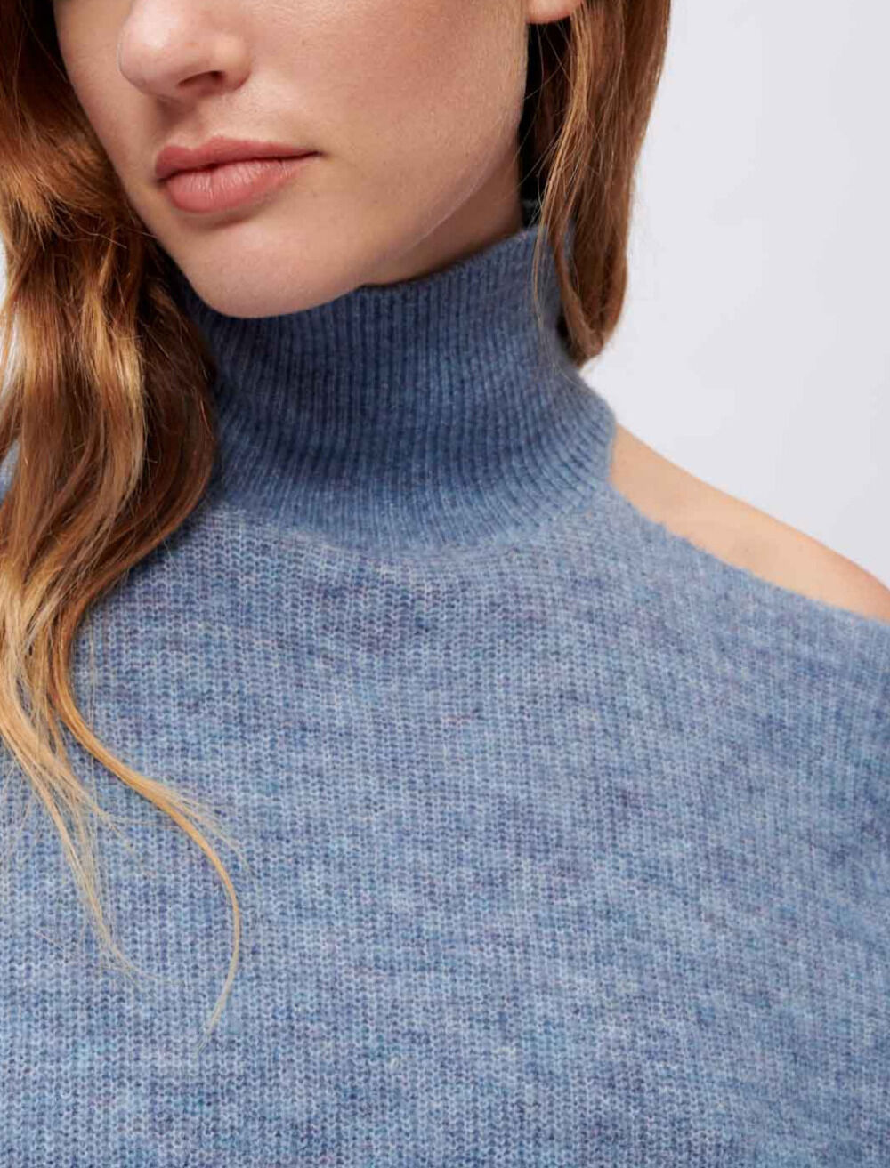 High-neck sweater with open shoulder Blue for Women | Maje