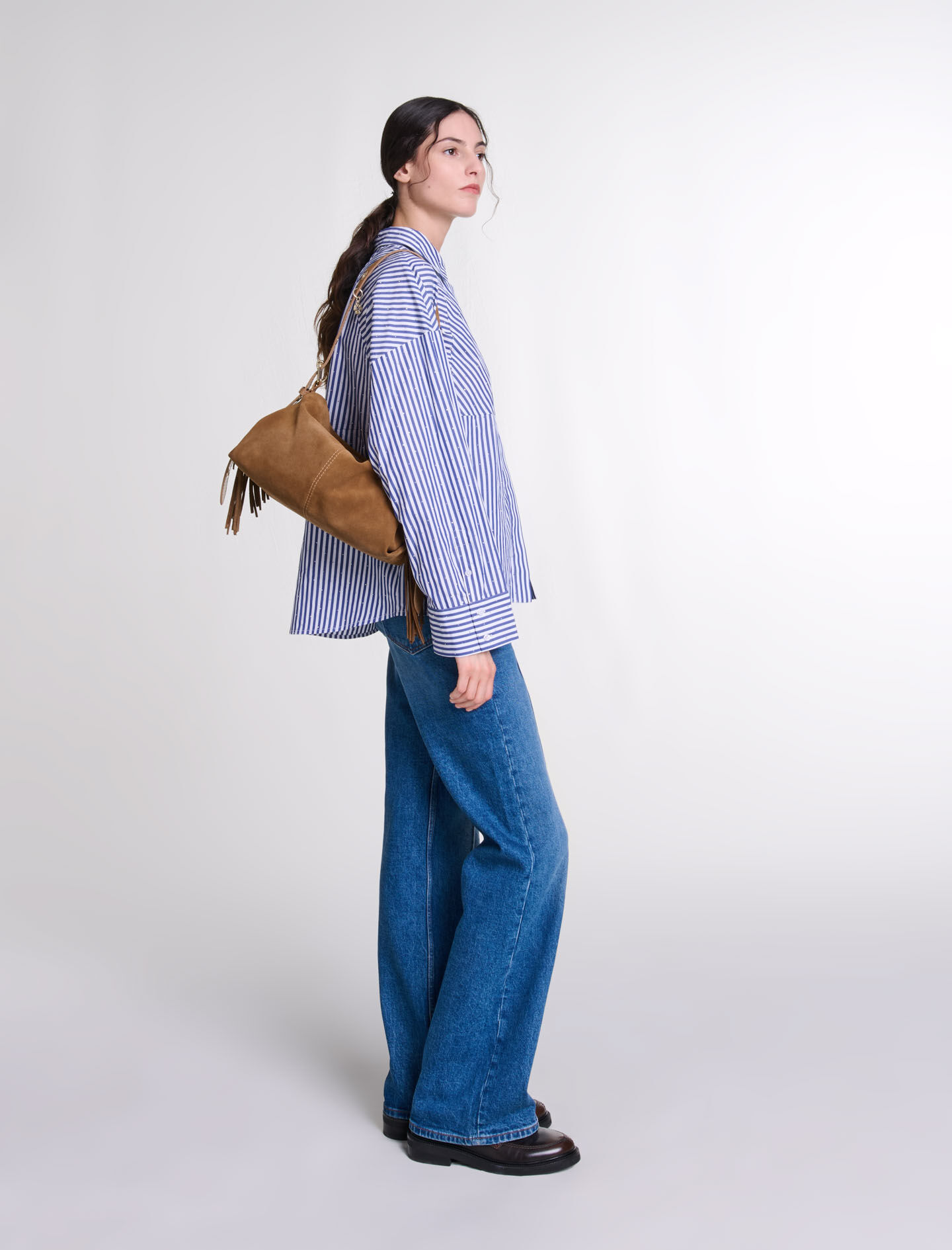 Rhinestone striped shirt - Shirts | Maje
