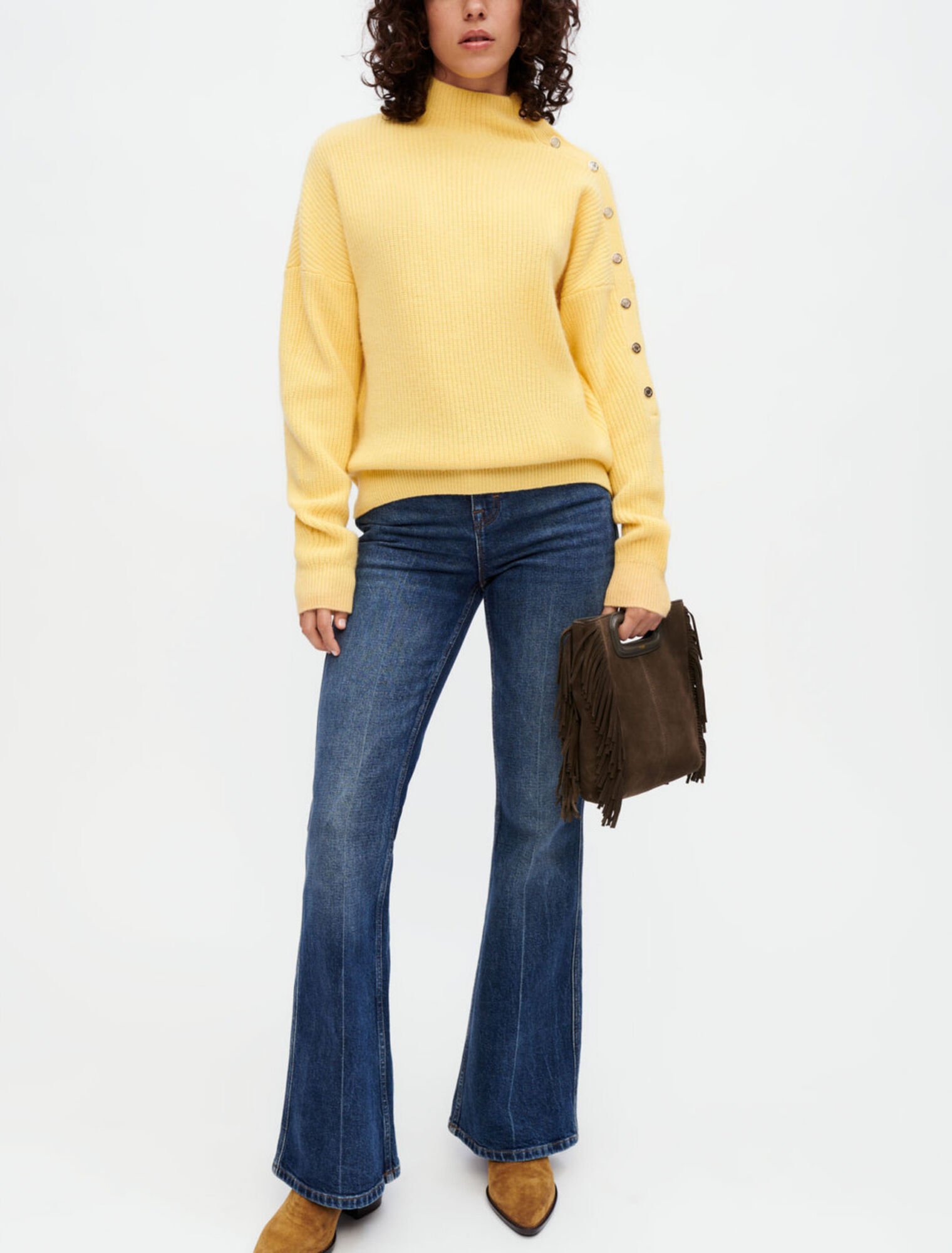 Cashmere sweater with gold press studs
