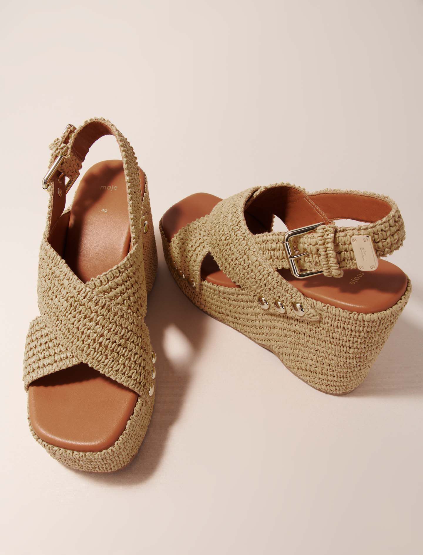 Wedge sandals with raffia effect Brown for Women | Maje