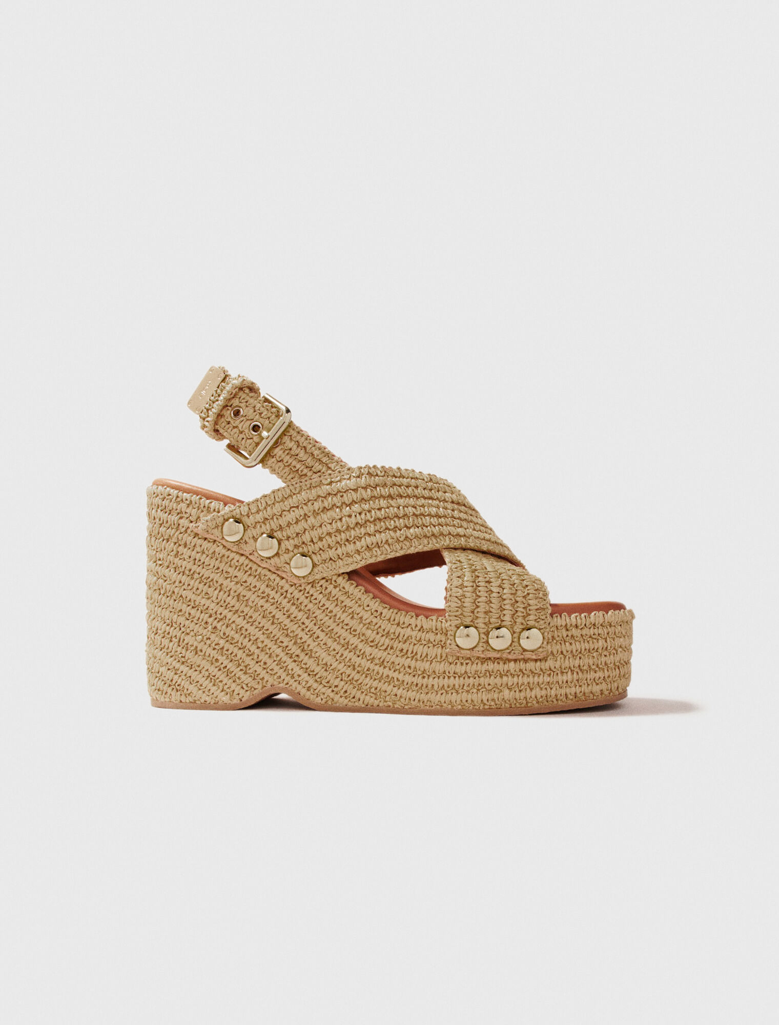 Wedge sandals with raffia effect