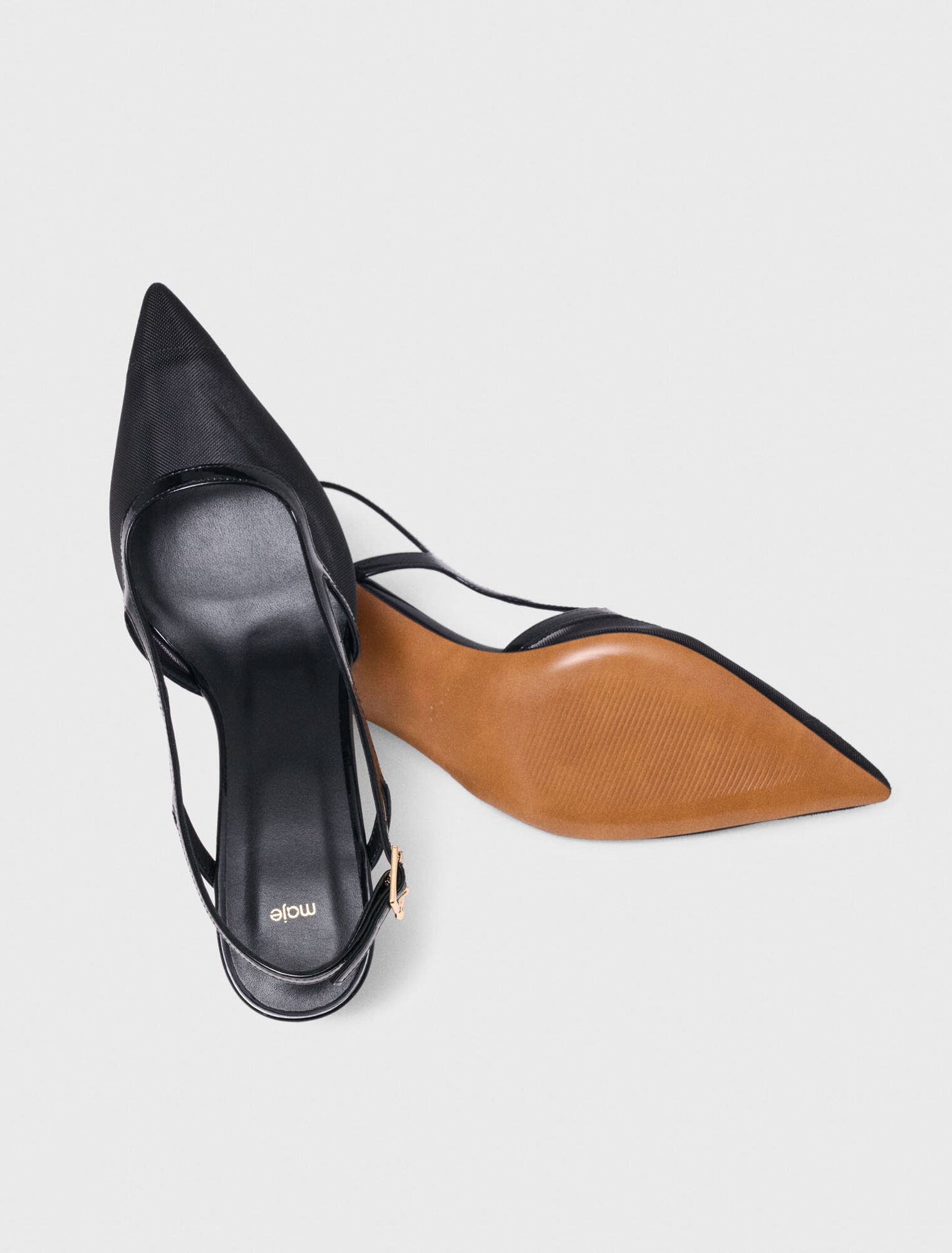 Leather and mesh slingbacks