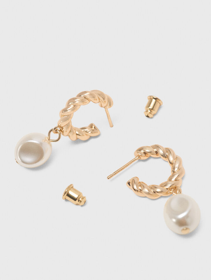 Twisted bead hoop earrings