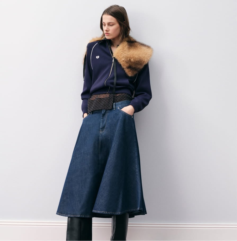 Maje Skirt Selection: Midi Flared Denim Skirt