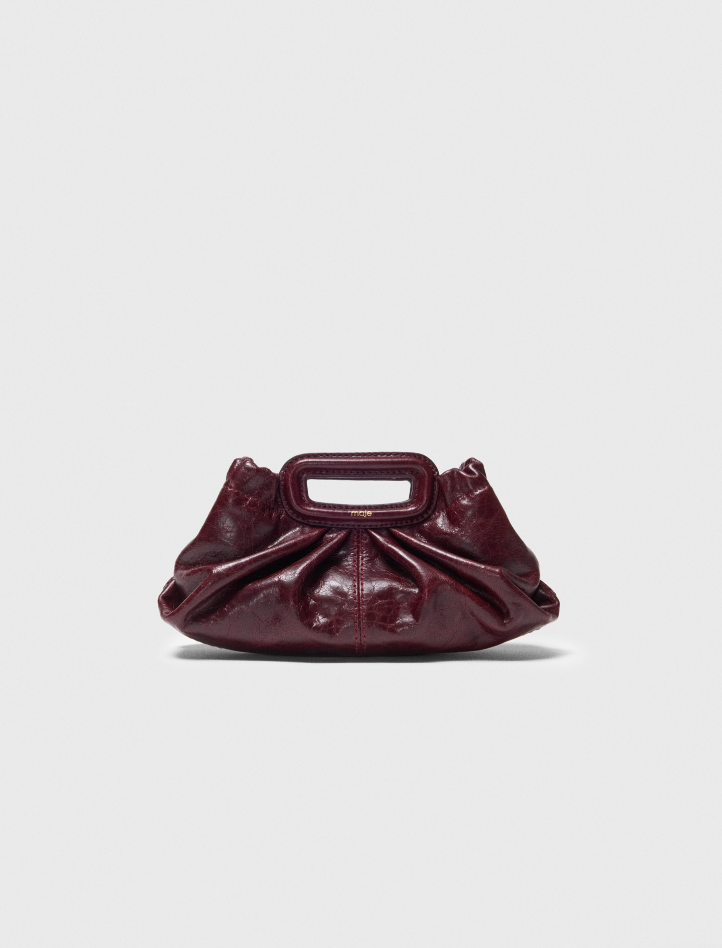 Milpli mini crackled leather clutch Burgundy for Women | Maje