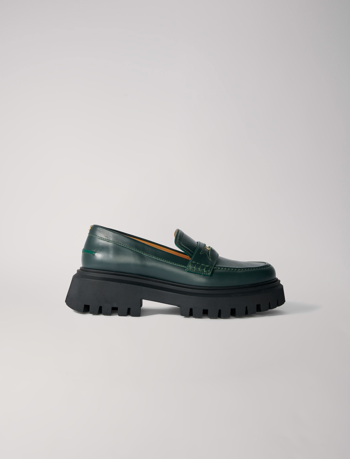 Maje Green Leather Loafers with Chunky Sole Leather platform loafers Green For Women | Maje main image 3