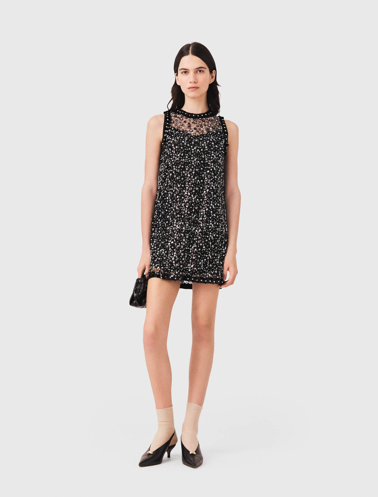 Rhinestone floral dress Black for Women | Maje