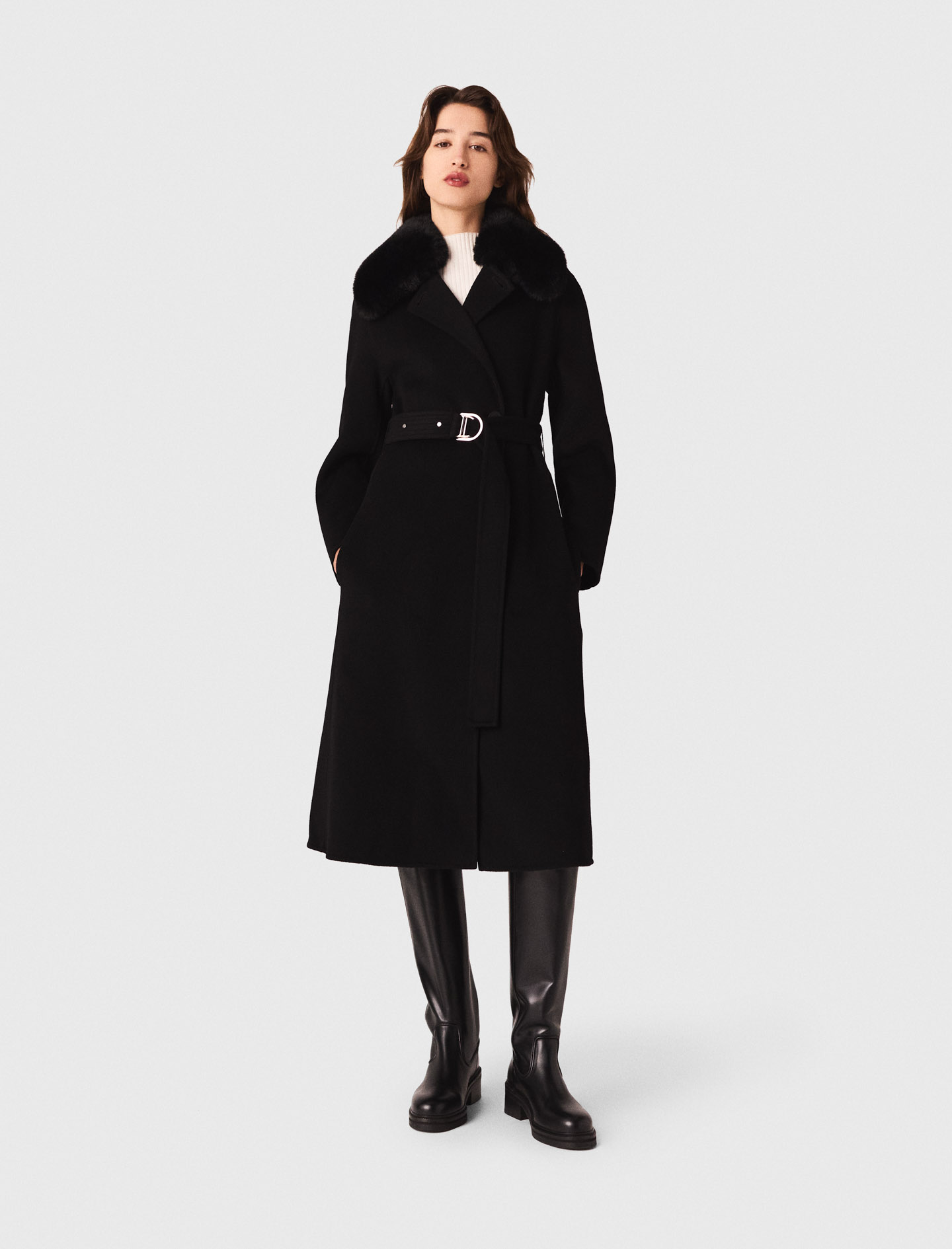 Double-faced coat with removable collar Black / Gray for Women | Maje