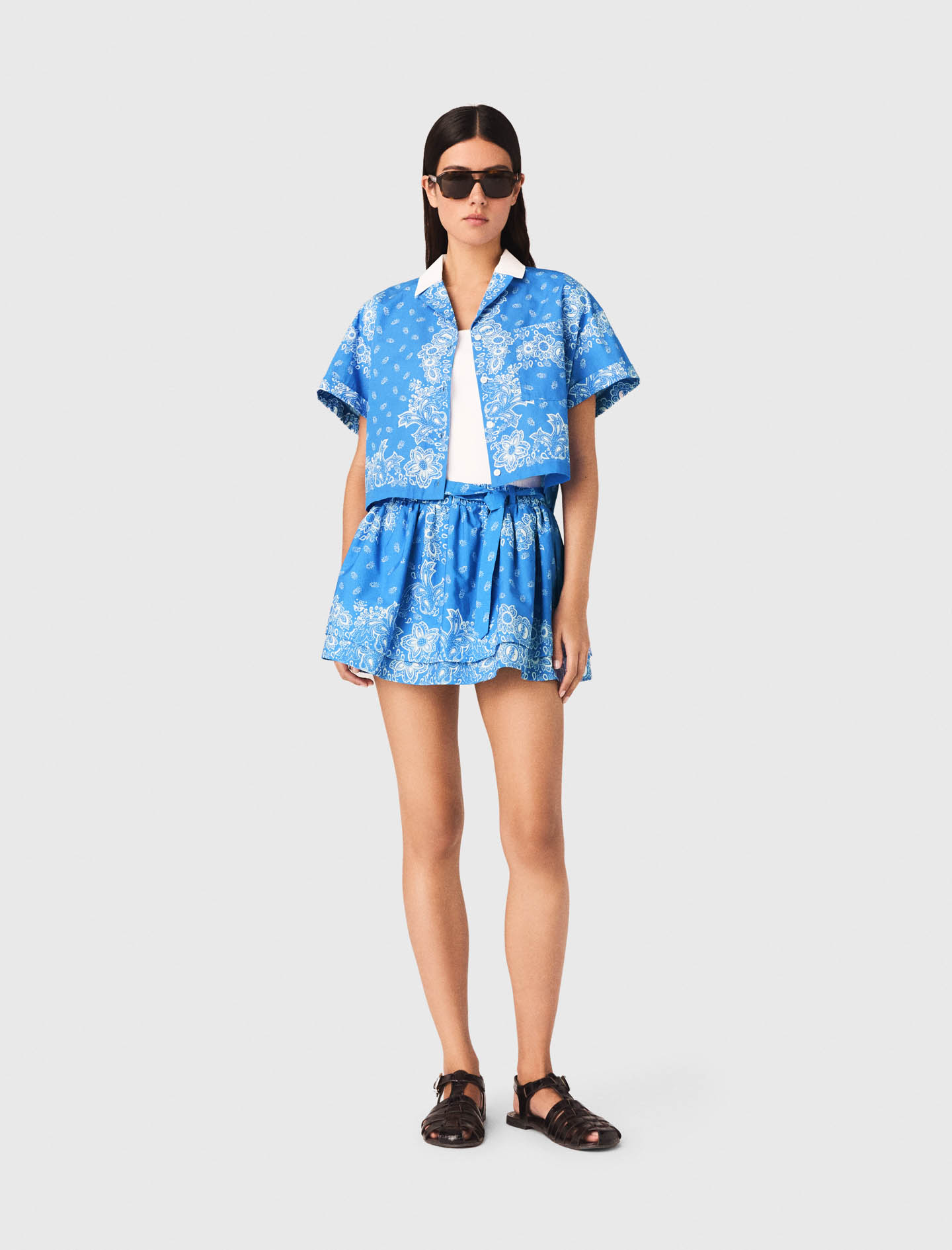 Contrast collar printed shirt Sky Blue Bandana Print for Women | Maje