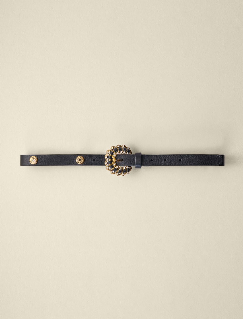 Rhinestone leather belt Black / Gray for Women | Maje