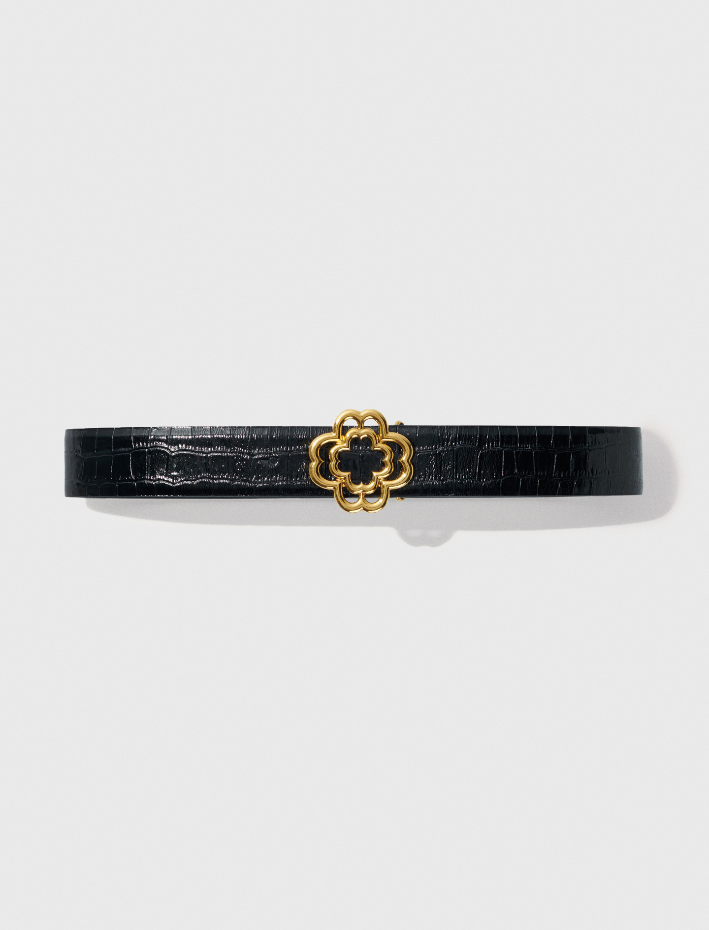 Croc-effect leather double M belt Black for Women | Maje