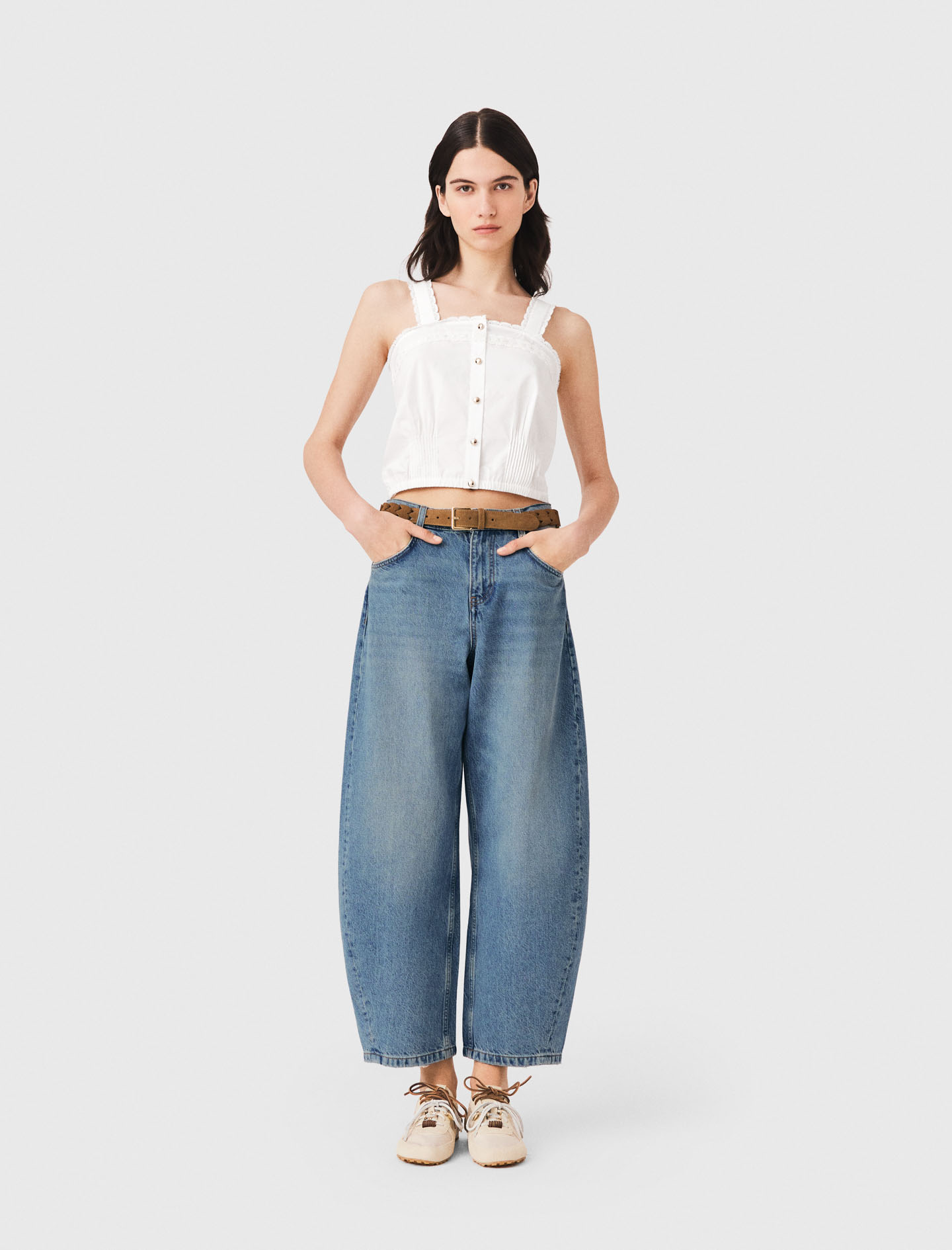 Crop top with lace trim White for Women | Maje
