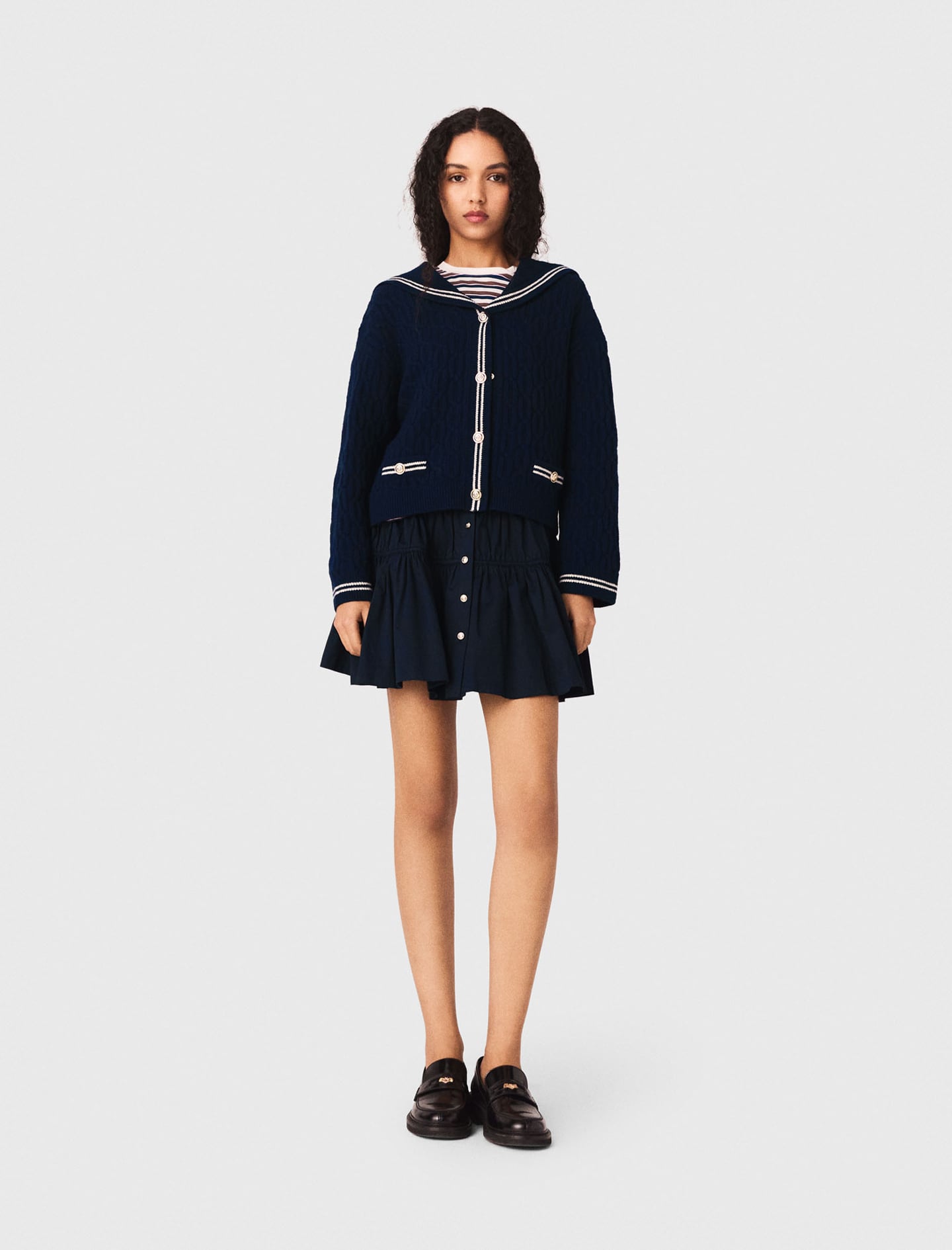 Boat neck cable-knit cardigan Ecru for Women | Maje